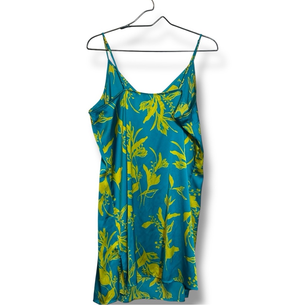 Stars Above Teal/Yellow Silky Floral Tropical Print Sleeveless Mini Slip Dress - Picture 15 of 16